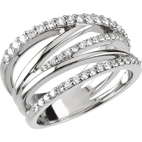 14k White Gold 1/2 CTW Diamond Criss Cross Ring, Size 7