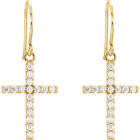 14k Yellow Gold 1/2 CTW Diamond Cross Earrings