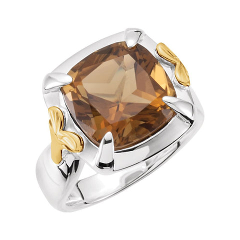 Sterling Silver & 14k Yellow Gold Honey Quartz Ring, Size 7