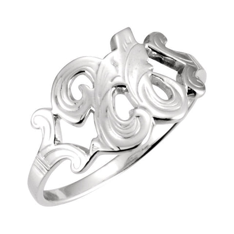 14k White Gold Initial Rings, Size 6