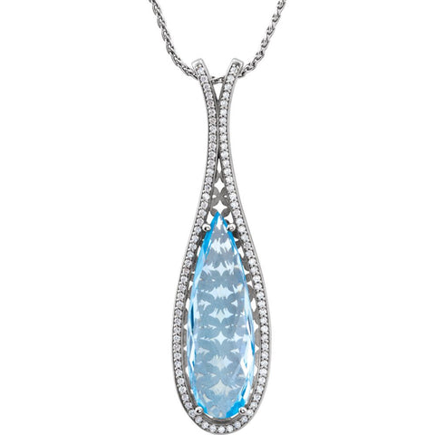 14k White Gold Sky Blue Topaz & .45 CTW Diamond Teardrop 18" Necklace