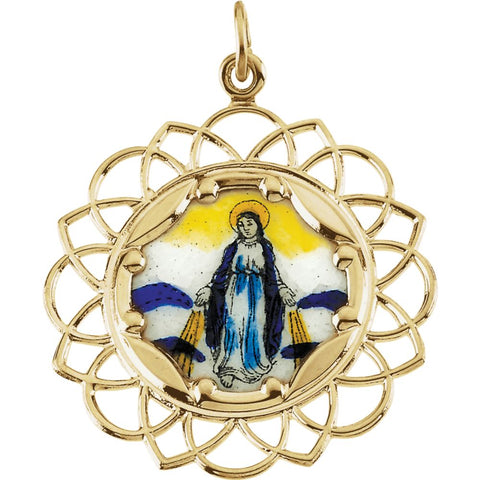 10k Yellow Gold 26mm Milagrosa Framed Enamel Pendant
