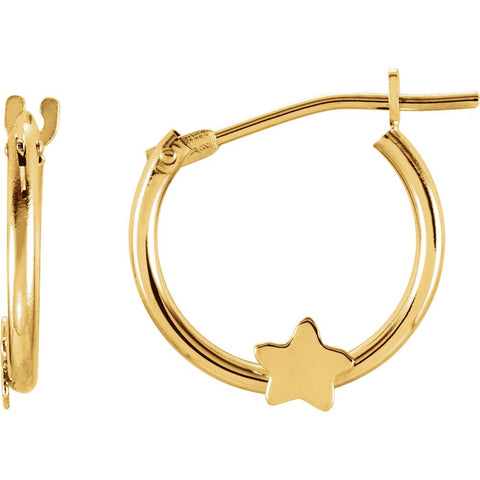 Kids Hoop Earrings With Star in 14K Yellow Gold