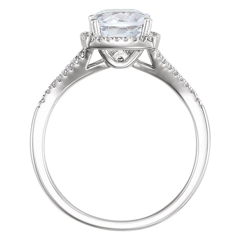 14k White Gold Created White Sapphire & 1/5 CTW Diamond Ring