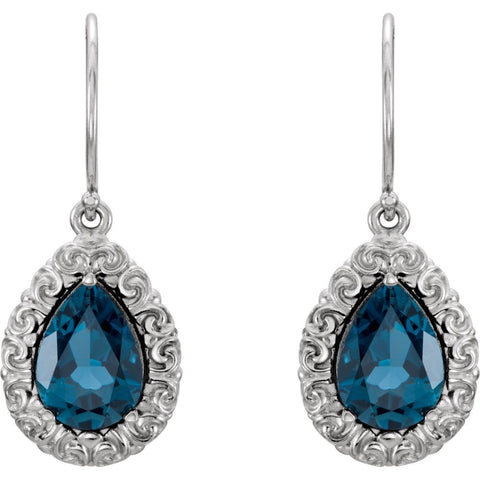 14k White Gold London Blue Topaz Sculptural-Design Dangle Earrings