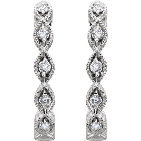 14k White Gold 1/8 CTW Diamond Hoop Earrings