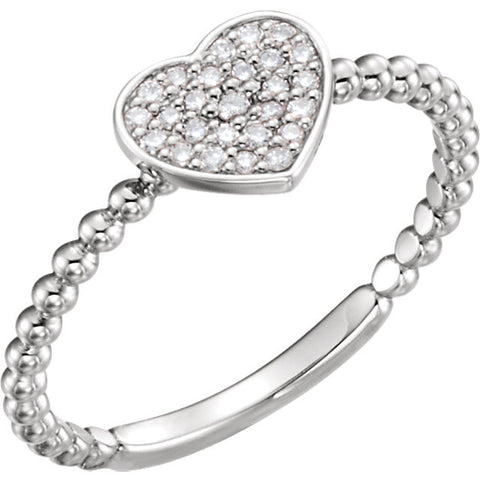 14k White Gold 1/8 CTW Diamond Heart Bead Ring, Size 7