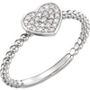 14k White Gold 1/8 ctw. Diamond Heart Bead Ring, Size 7