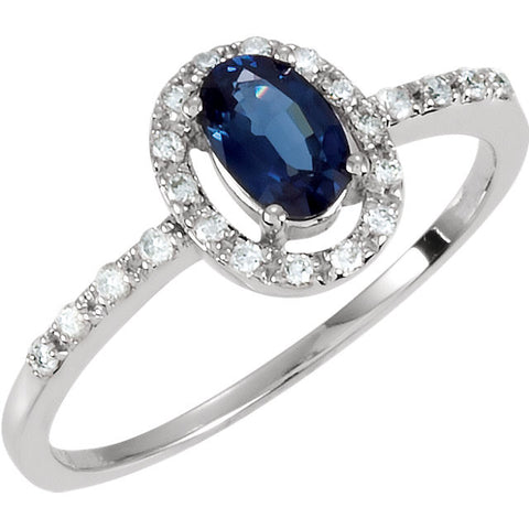14k White Gold 1/6 CTW Diamond & 6x4mm Blue Sapphire Ring, Size 7