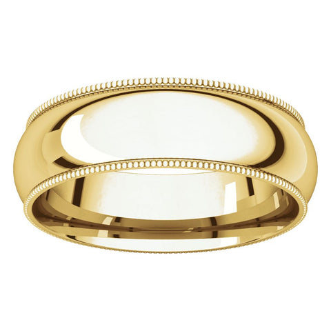 14k Yellow Gold 6mm Milgrain Comfort Fit Band, Size 9.5