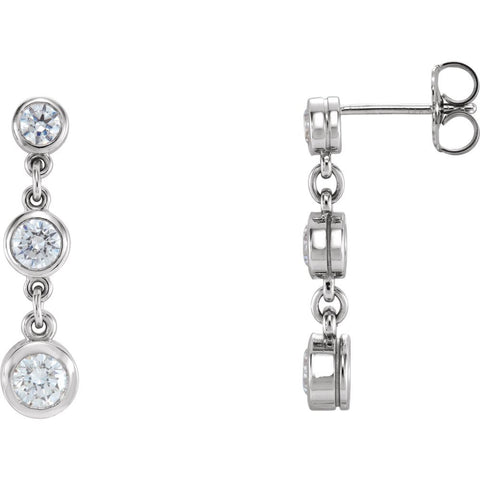 14k White Gold Cubic Zirconia Three-Stone Bezel Set Earrings