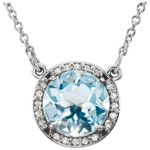 14k White Gold Sky Blue Topaz & .05 CTW Diamond 16" Necklace