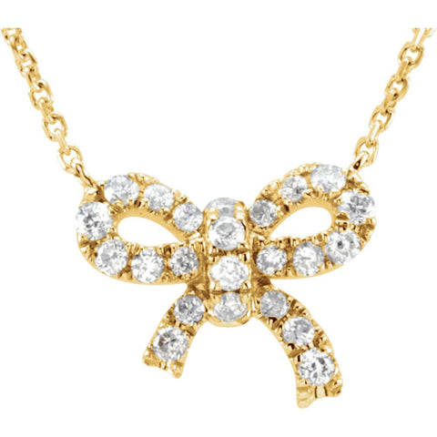 14k Yellow Gold 1/6 CTW Diamond Bow 18" Necklace