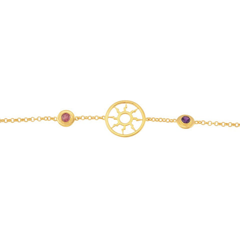 18k Yellow Gold Vermeil Amethyst & Pink Tourmaline 7.25" Bracelet