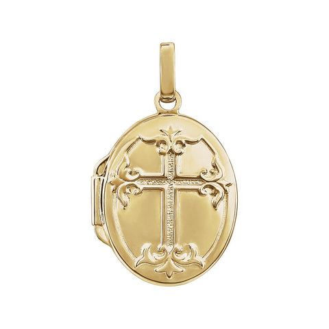 14k Yellow Gold Oval Cross Locket