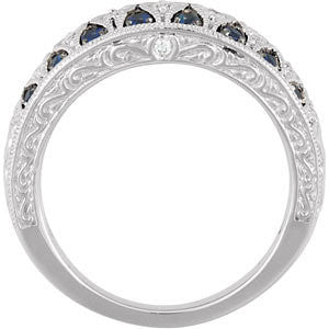 14k White Gold Blue Sapphire & Diamond Granulated Design Ring, Size 7