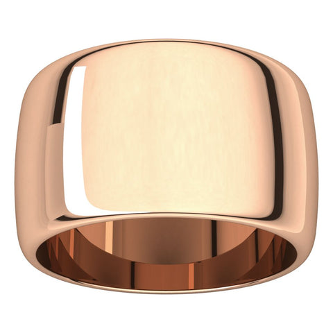 14k Rose Gold 12mm Half Round Band, Size 11
