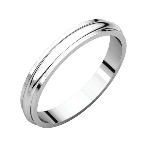 14k White Gold 3mm Half Round Edge Band, Size 5.5