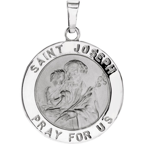 14k White Gold 18mm Round St. Joseph Medal