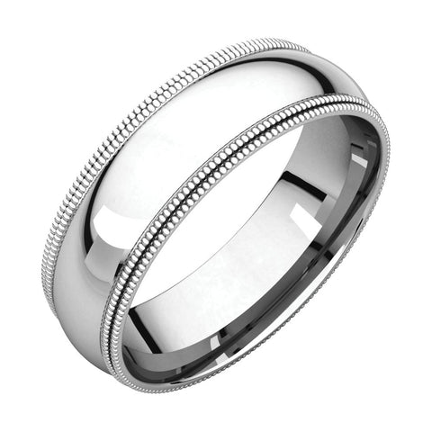 14k White Gold 6mm Double Milgrain Comfort Fit Band, Size 7.5