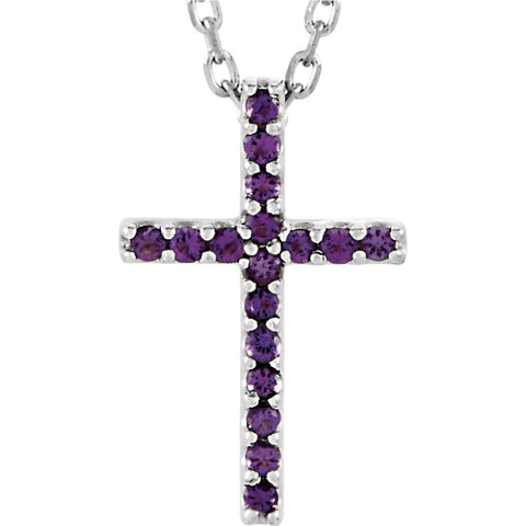 14k White Gold Amethyst Cross 16" Necklace