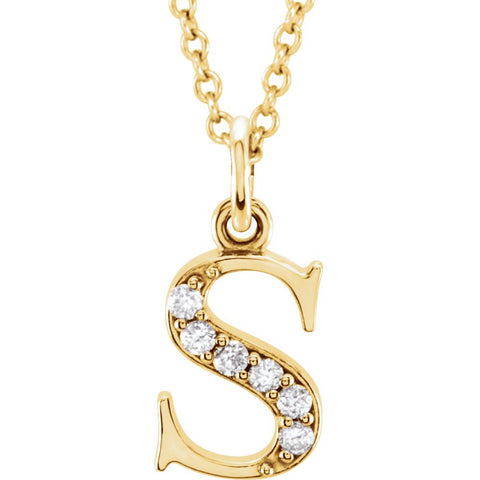 14k Yellow Gold .03 CTW Diamond Lowercase Letter "s" Initial 16" Necklace