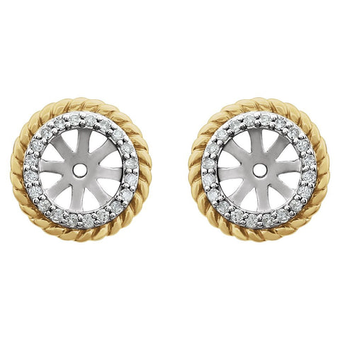 14k White Gold 14K Yellow Gold Plated 1/8 CTW Diamond Rope Earring Jackets