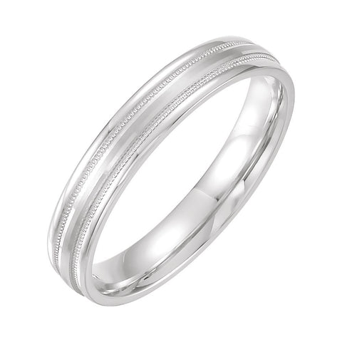 14k White Gold 4mm Flat Edge Comfort Fit Milgrain Satin Finish Band Size 10