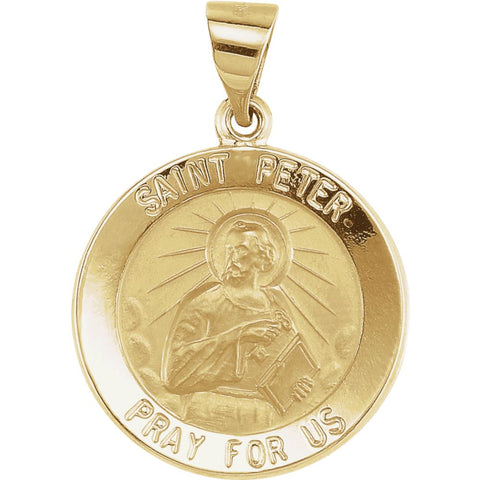 14k Yellow Gold 18.25mm Round Hollow St. Peter Medal