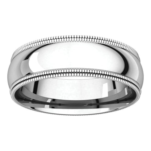 14k White Gold 6mm Double Milgrain Comfort Fit Band, Size 7.5