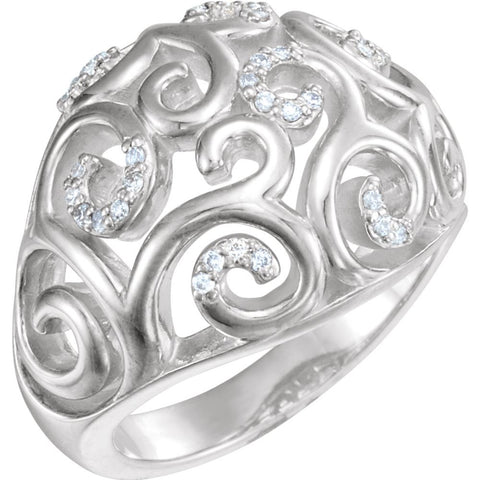 Sterling Silver CTW 1/6 Diamond Filigree Scroll Ring , Size 7