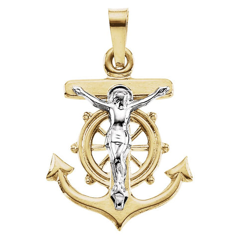 14K Yellow & White 15x16mm Mariner's Cross Pendant
