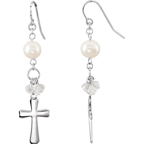 Sterling Silver 58.8x12.8mm Bridesmaid Dangle Cross Earrings with Packaging