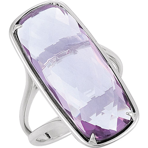 Sterling Silver 25x10mm Rose Quartz Ring, Size 7
