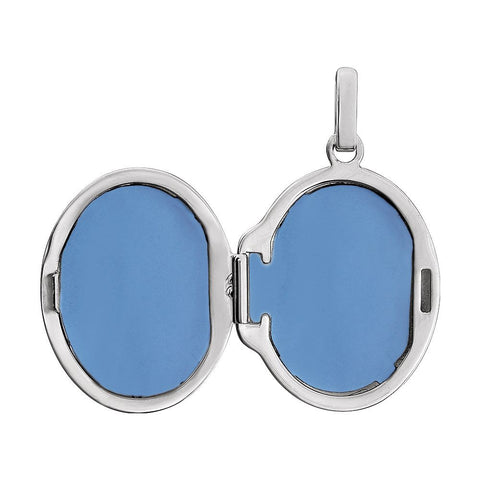 14k White Gold Oval Cross Locket