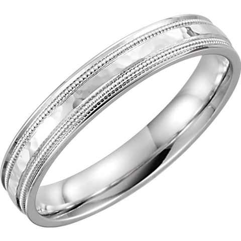 14k White Gold 4mm Flat Edge Comfort Fit Milgrain Hammer Finish Band Size 10