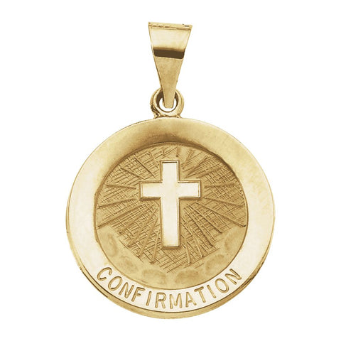 14k Yellow Gold 18.25mm Hollow Confirmation Medal