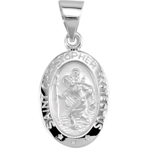 14k White Gold 15x11mm Oval St. Christopher Hollow Medal
