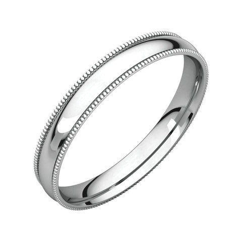 Platinum 3mm Light Comfort Fit Milgrain Band , Size 4