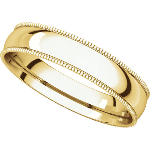 14k Yellow Gold 4mm Light Comfort Fit Milgrain Band , Size 11