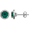 14K White Gold Created Emerald & 1/8 CTW Diamond Earrings