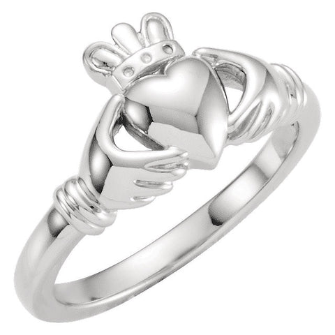 14k White Gold Youth Claddagh Ring, Size 5