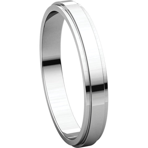 14k White Gold 3mm Flat Edge Band, Size 7