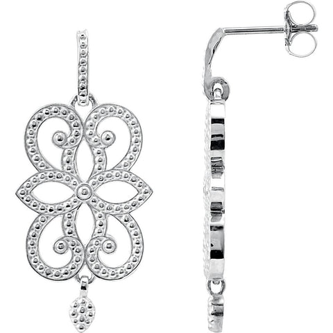 Sterling Silver & 14k White Gold Granulated Scroll Design Earrings
