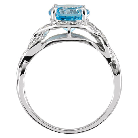14k White Gold Swiss Blue Topaz & 1/6 CTW Diamond Ring, Size 7