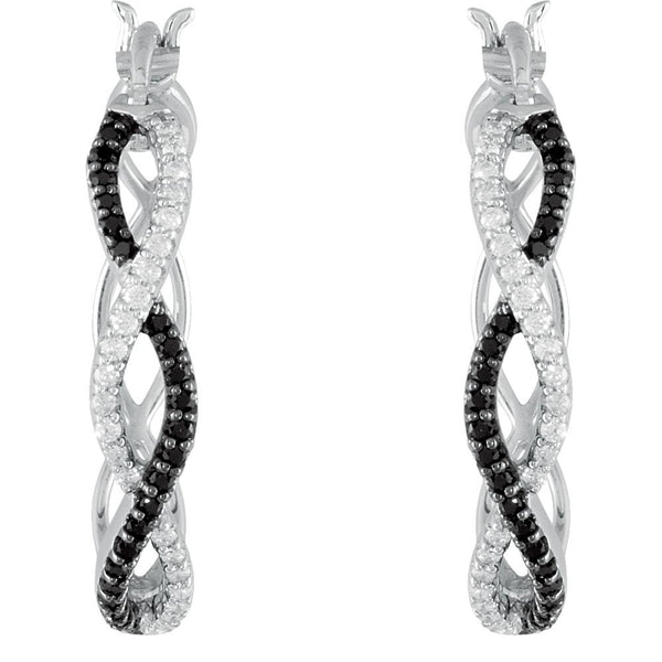 Sterling Silver Black Spinel & Diamond Hoop Earrings