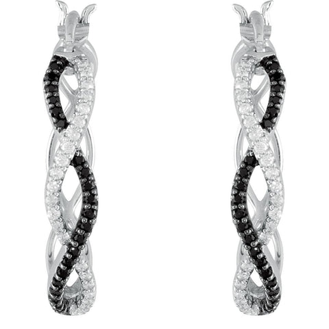 Sterling Silver Black Spinel & Diamond Hoop Earrings