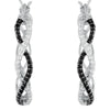 Pair of 1/5 CTTW Genuine Black Spinel and Diamond Hoop Earrings in Sterling Silver