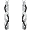 Pair of 1/5 CTTW Genuine Black Spinel and Diamond Hoop Earrings in Sterling Silver