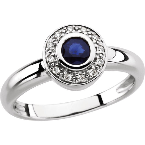 14k White Gold Blue Sapphire & Diamond Halo-Style Ring, Size 6